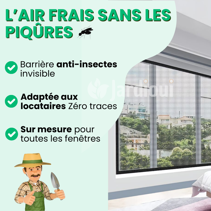 Moustiquaire magnétique sur-mesure, installation facile. Protection anti-moustiques efficace.  Maille fine, design élégant.