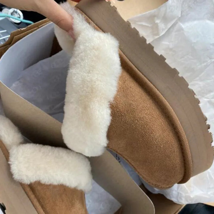 Mules décontractées pour femme, style élégant, daim et fourrure, chaussures confortables pour la maison ou l'extérieur.