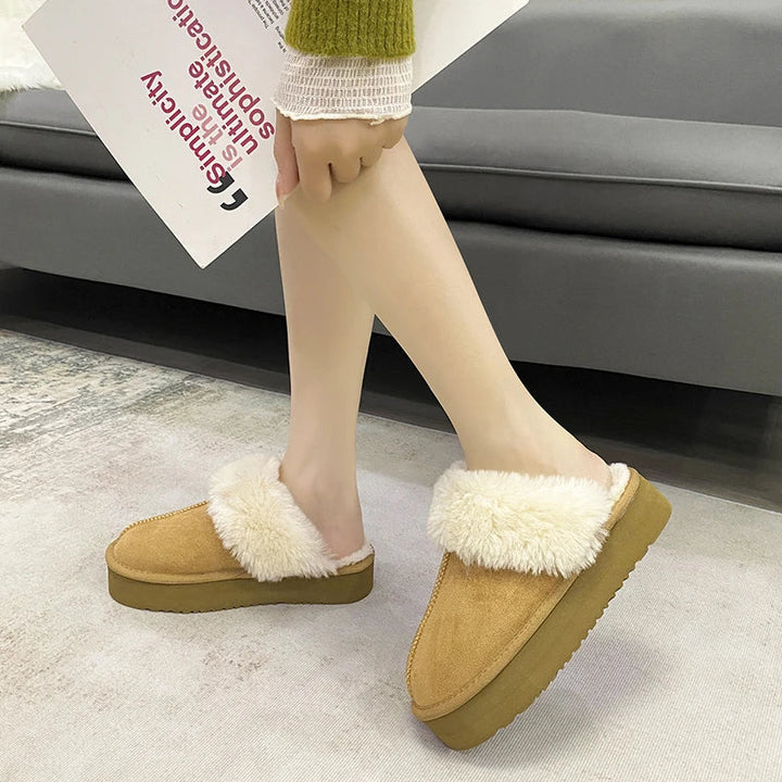 Paire de mules pour femmes, confortables et chaudes, en daim de qualité et fausse fourrure douce, hiver.