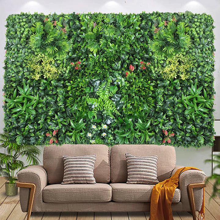 Mur végétal artificiel réaliste, 50x50cm. Décoration murale intérieure, aspect luxuriant et naturel. Facile à installer.