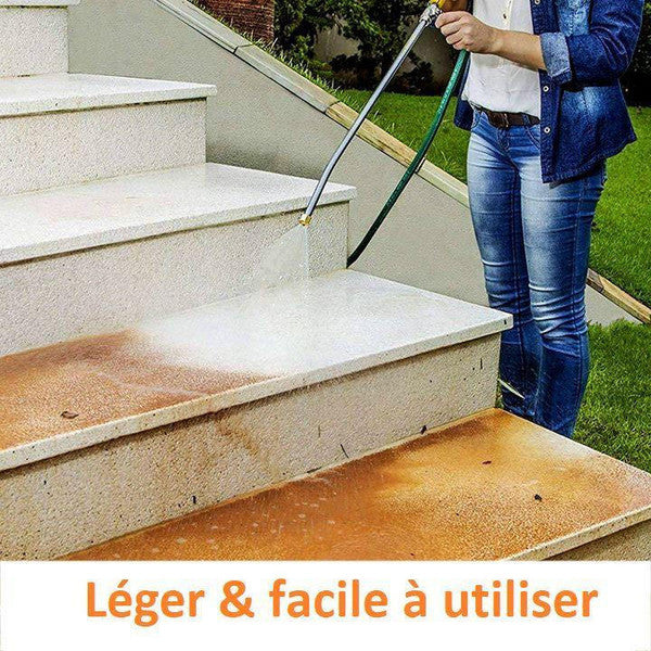 Nettoyeur haute pression bleu avec jet puissant, idéal pour nettoyer saletés tenaces sur bois, brique et béton.