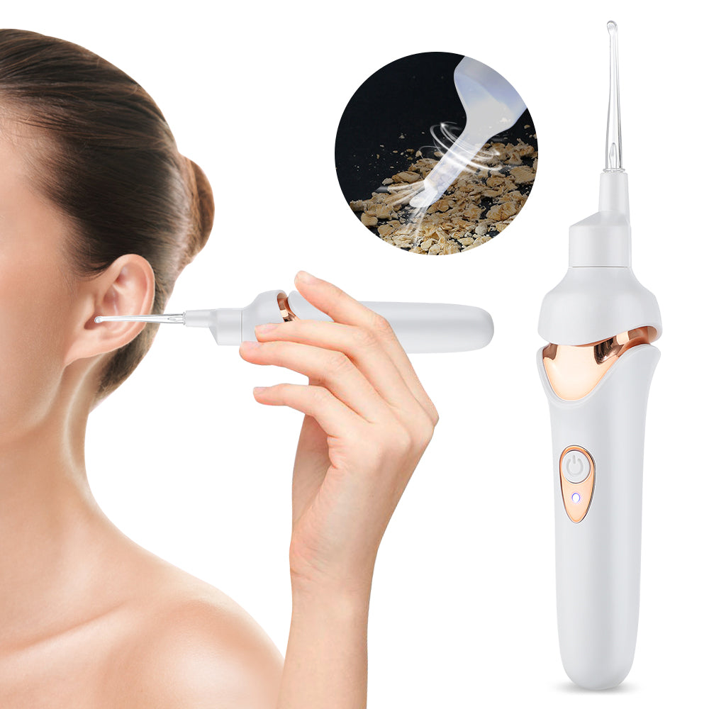 Nettoyeur oreilles LED. Hygiène auriculaire sécurisée.  Image montrant l’appareil et ses fonctionnalités.
