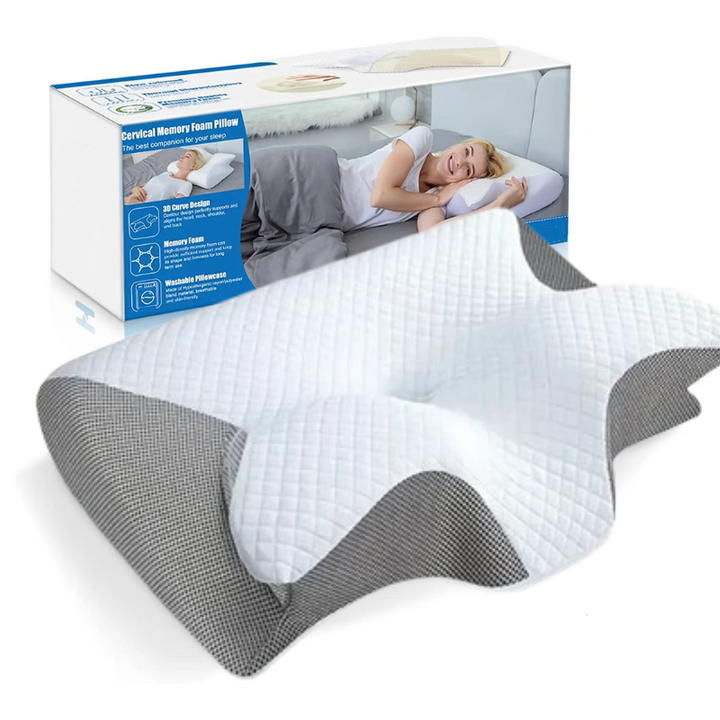 Oreiller cervical ergonomique. Mousse mémoire de forme. Soutien optimal du cou et de la tête. Sommeil réparateur.
