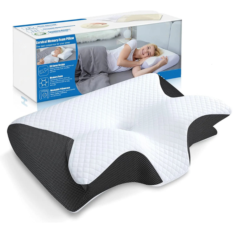 Oreiller cervical ergonomique. Mousse mémoire de forme. Soutien optimal du cou et de la tête. Sommeil réparateur.