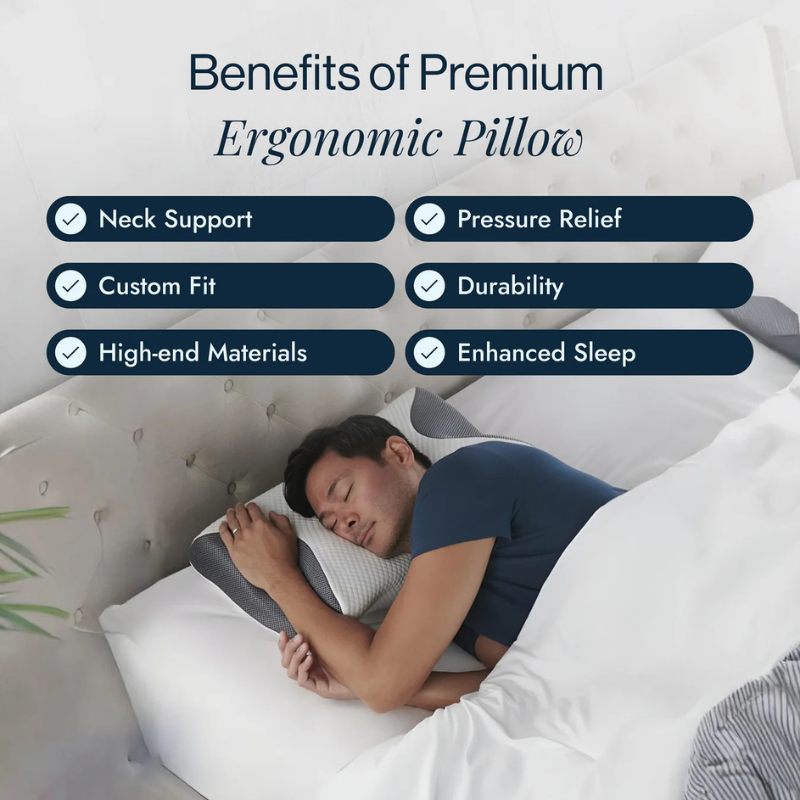 Oreiller cervical ergonomique. Mousse mémoire de forme. Soutien optimal du cou et de la tête. Sommeil réparateur.