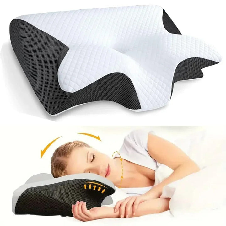 Oreiller cervical ergonomique. Mousse mémoire de forme. Soutien optimal du cou et de la tête. Sommeil réparateur.