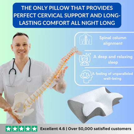 Oreiller cervical ergonomique. Mousse mémoire de forme. Soutien optimal du cou et de la tête. Sommeil réparateur.