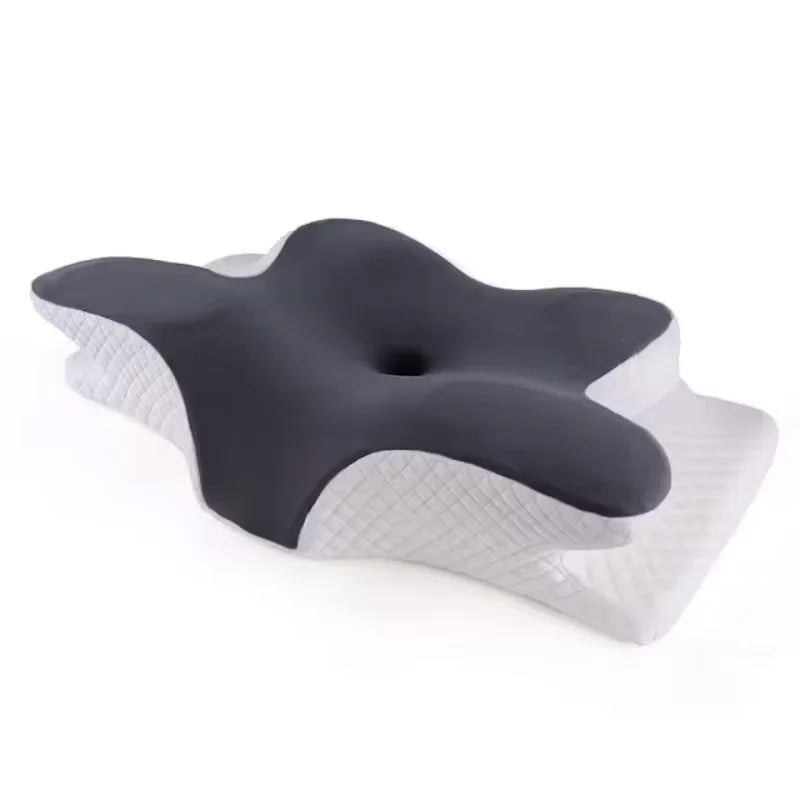 Oreiller cervical papillon ergonomique. Soulage les douleurs et améliore le sommeil. Design confortable et respirant.