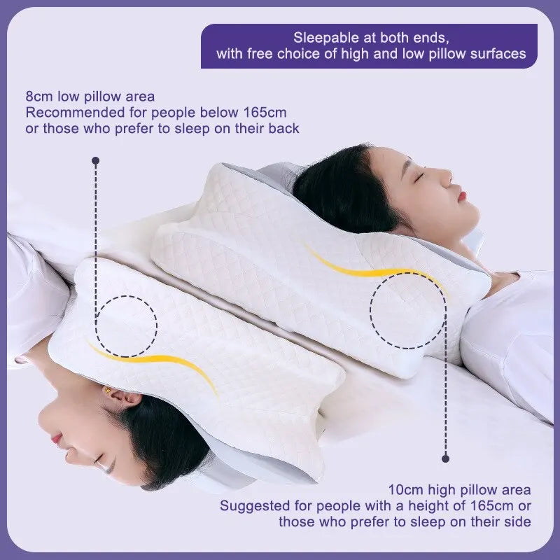 Oreiller cervical papillon ergonomique. Soulage les douleurs et améliore le sommeil. Design confortable et respirant.