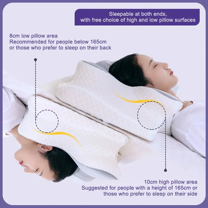 Oreiller cervical papillon ergonomique. Soulage les douleurs et améliore le sommeil. Design confortable et respirant.