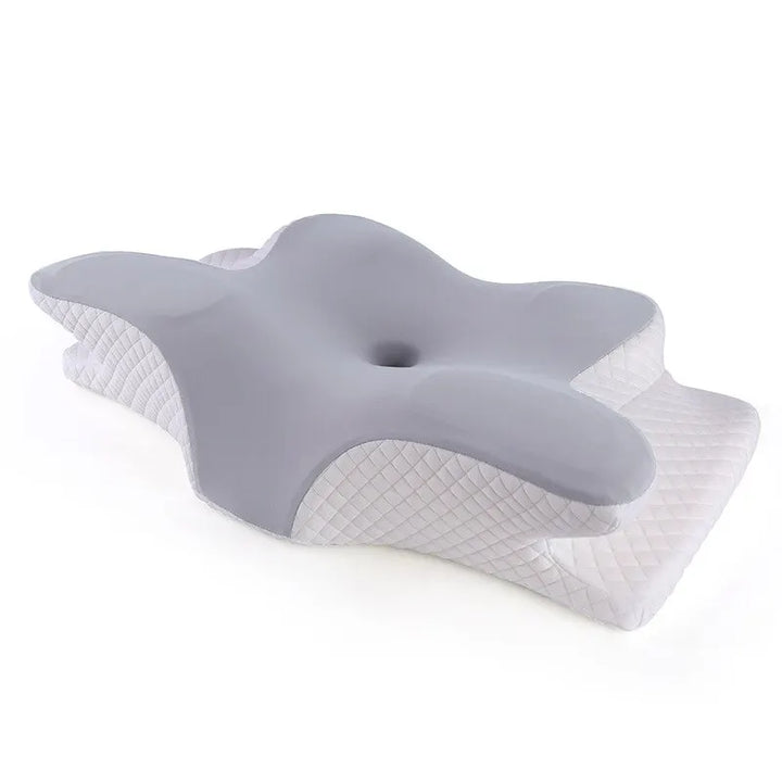 Oreiller cervical papillon ergonomique. Soulage les douleurs et améliore le sommeil. Design confortable et respirant.