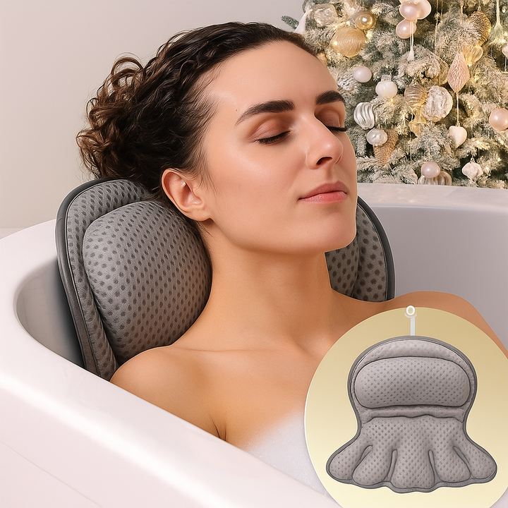 Oreiller de bain luxe ergonomique, respirant pour spa maison, soutien nuque et dos optimal, confort détente.