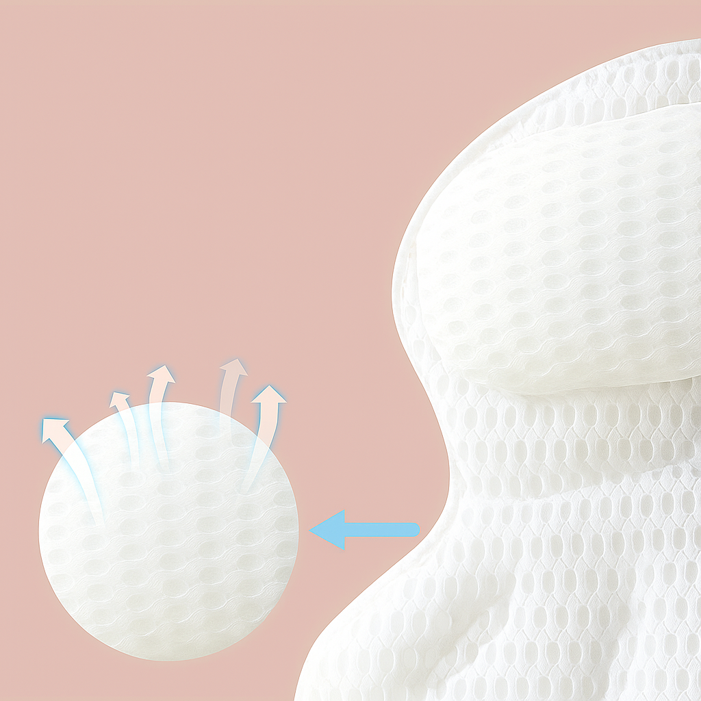 Oreiller de bain ergonomique, respirant pour un bien-être optimal, soutien nuque et dos, luxe spa maison.