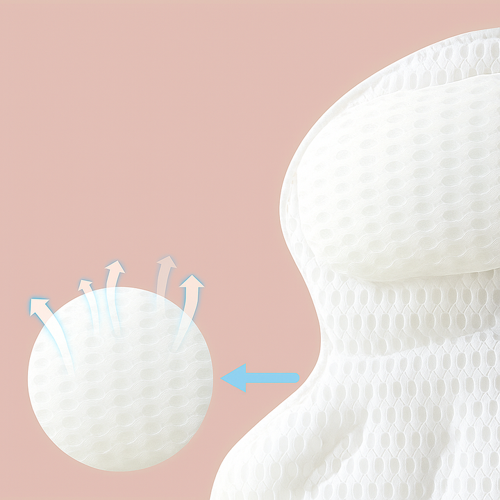 Oreiller de bain ergonomique, respirant pour un bien-être optimal, soutien nuque et dos, luxe spa maison.