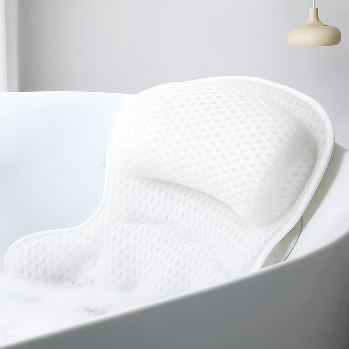 Oreiller de bain lavable en machine, luxe, respirant pour soutien ergonomique nuque et dos, confort spa.