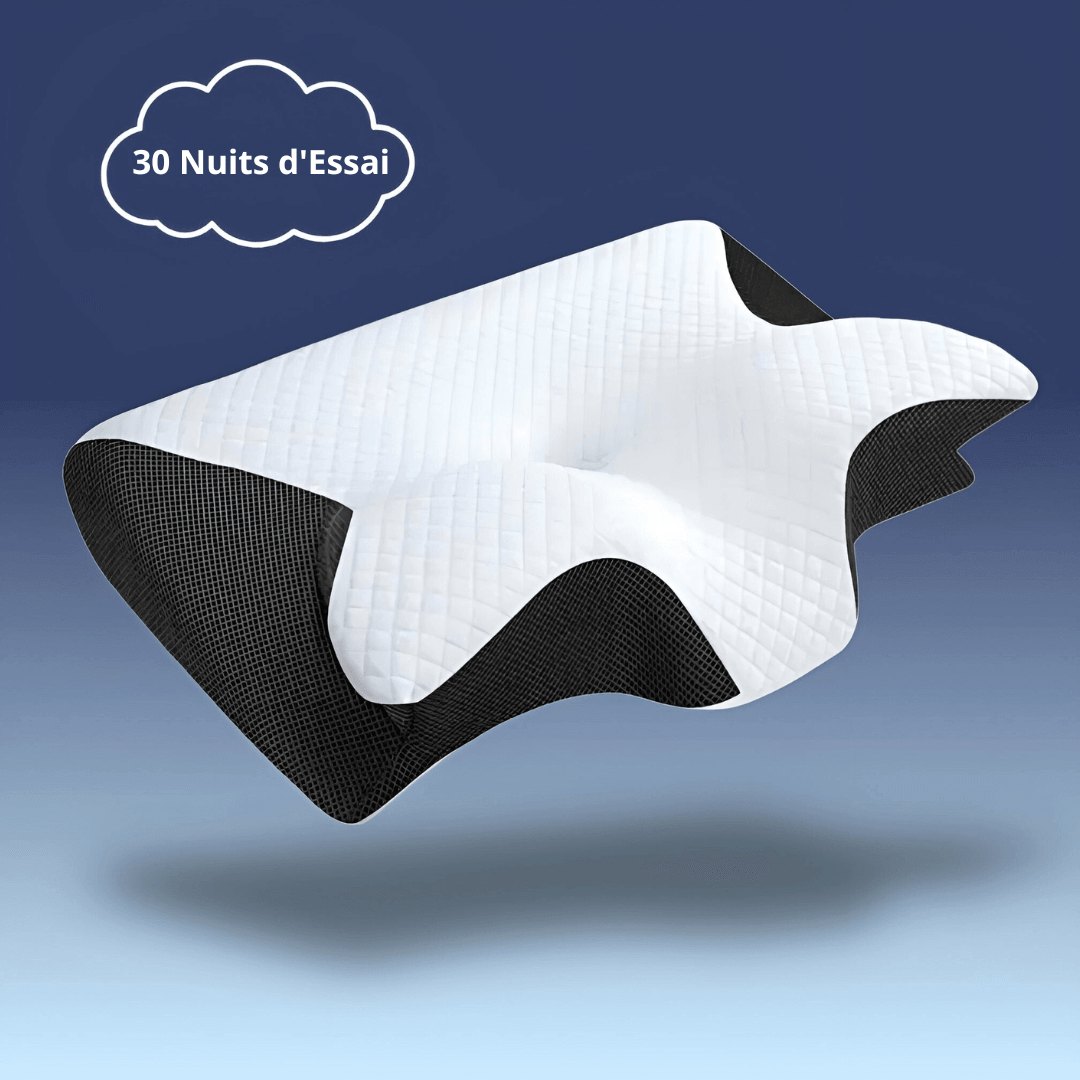 Oreiller orthopédique ergonomique blanc avec soutien cervical pour un confort optimal et hypoallergénique.