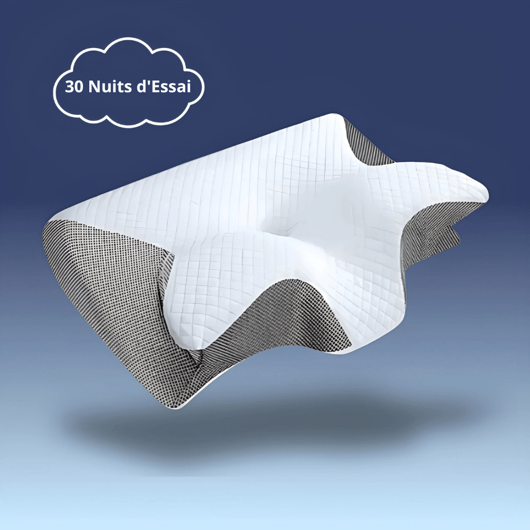 Oreiller orthopédique ergonomique blanc avec soutien cervical pour un confort optimal et hypoallergénique.