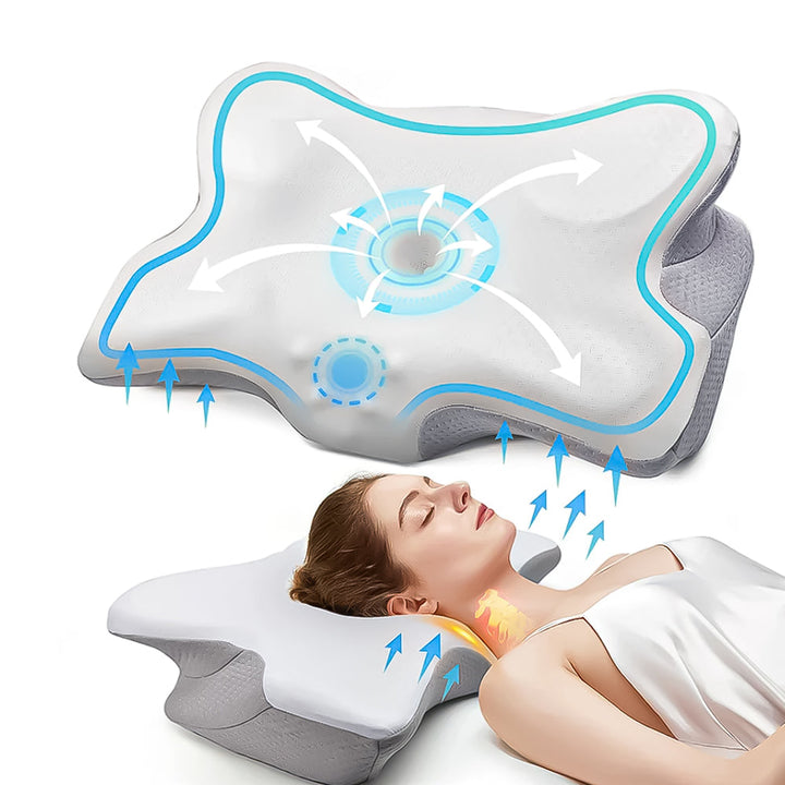 Oreiller orthopédique: mousse mémoire de forme, soutien cervical et dorsal, confort optimal.
