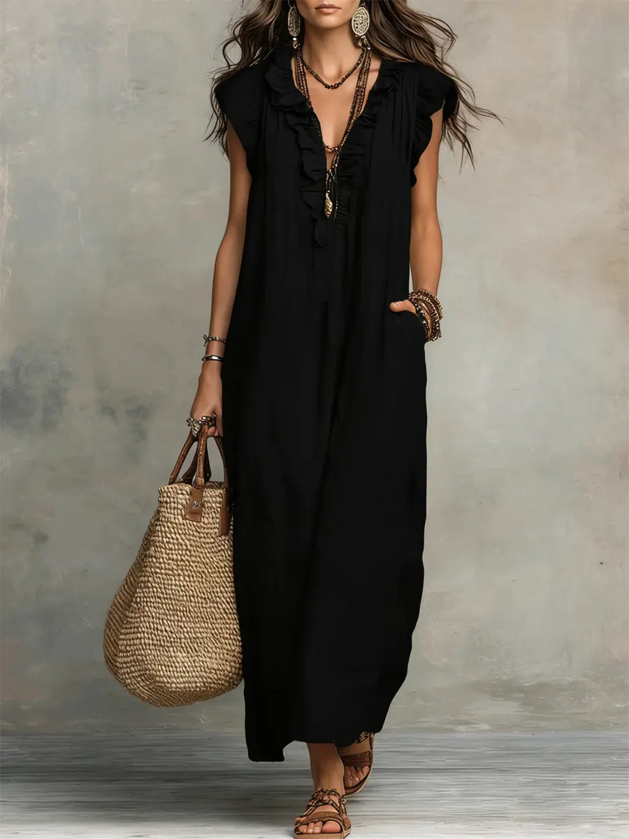 Magnifique robe femme bohème chic lin coton, coupe fluide élégante, idéale printemps et été.