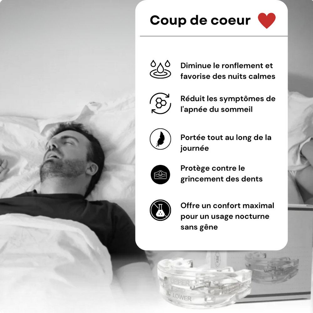"Orthèse Anti-Ronflement : Gouttière ergonomique en silicone souple, améliore le sommeil et réduit le ronflement."