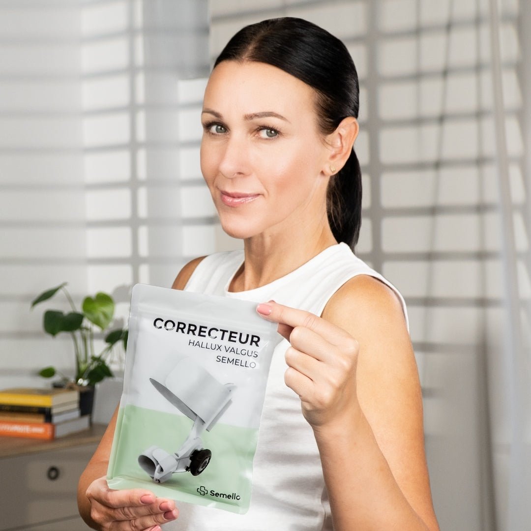 "Orthèse correctrice hallux valgus beige, ajustable, soulagement douleur et confort optimal pour gros orteil."