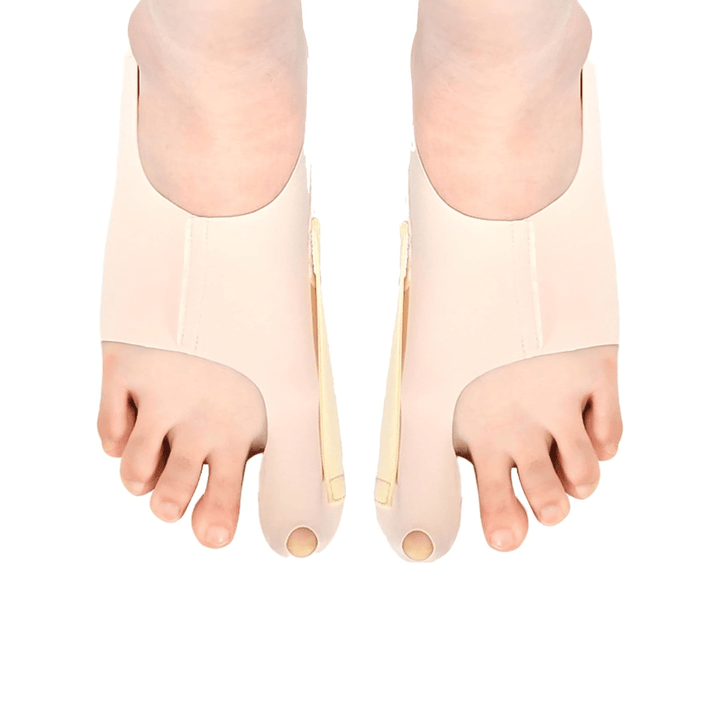 "Orthèse hallux valgus discrète et légère, design fin, matériaux doux, pour confort et correction du gros orteil."