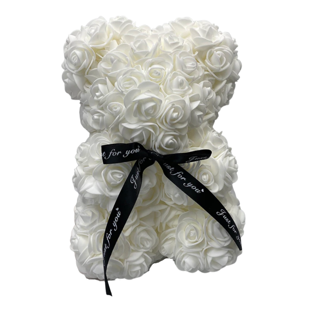 "Ours en roses rouges artisanal, peluche élégante et romantique pour décoration et cadeau inoubliables."