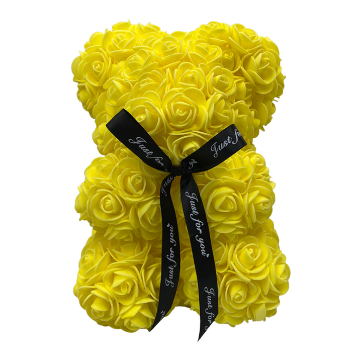 "Ours en roses rouges artisanal, peluche élégante et romantique pour décoration et cadeau inoubliables."