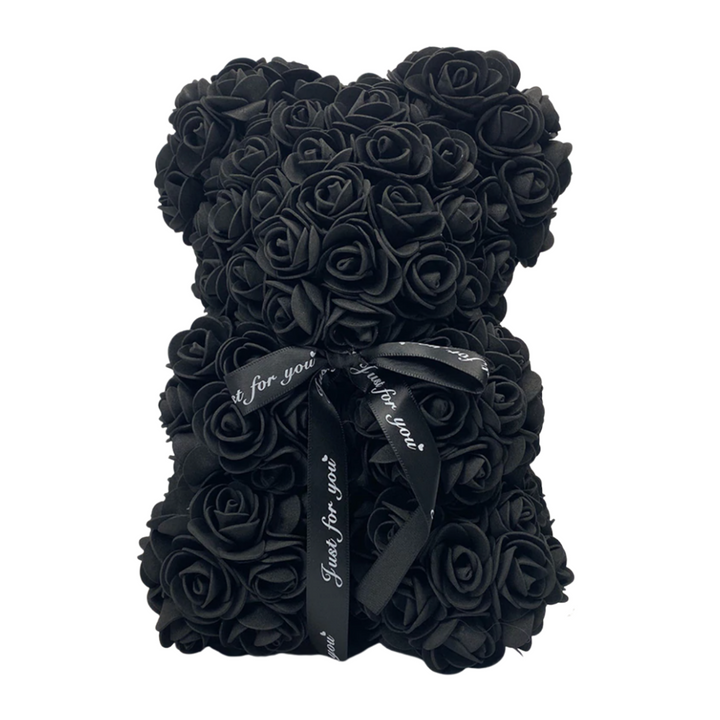 "Ours en roses rouges artisanal, peluche élégante et romantique pour décoration et cadeau inoubliables."