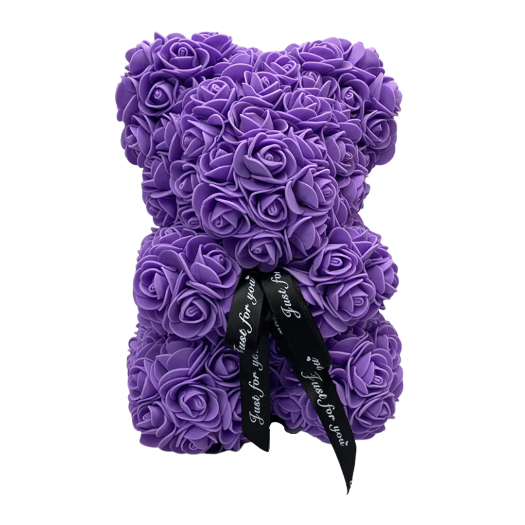 "Ours en roses rouges artisanal, peluche élégante et romantique pour décoration et cadeau inoubliables."