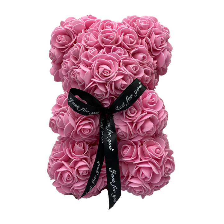 "Ours en roses rouges artisanal, peluche élégante et romantique pour décoration et cadeau inoubliables."