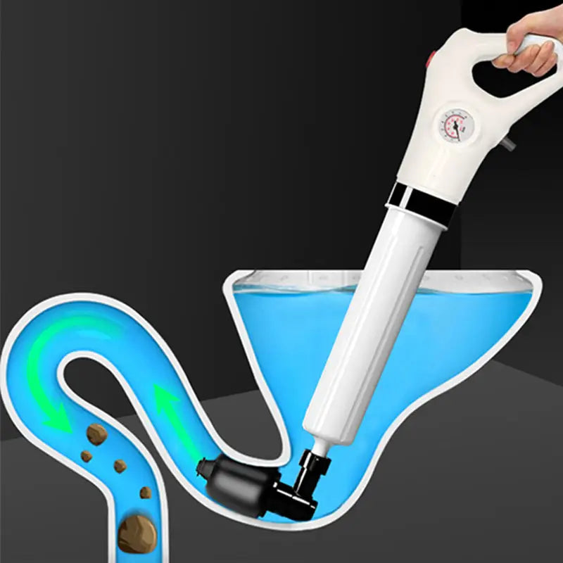 "Outil de débouchage pneumatique compact DrainMaster Pro™ pour toilettes et éviers, avec mécanisme à air comprimé puissant."