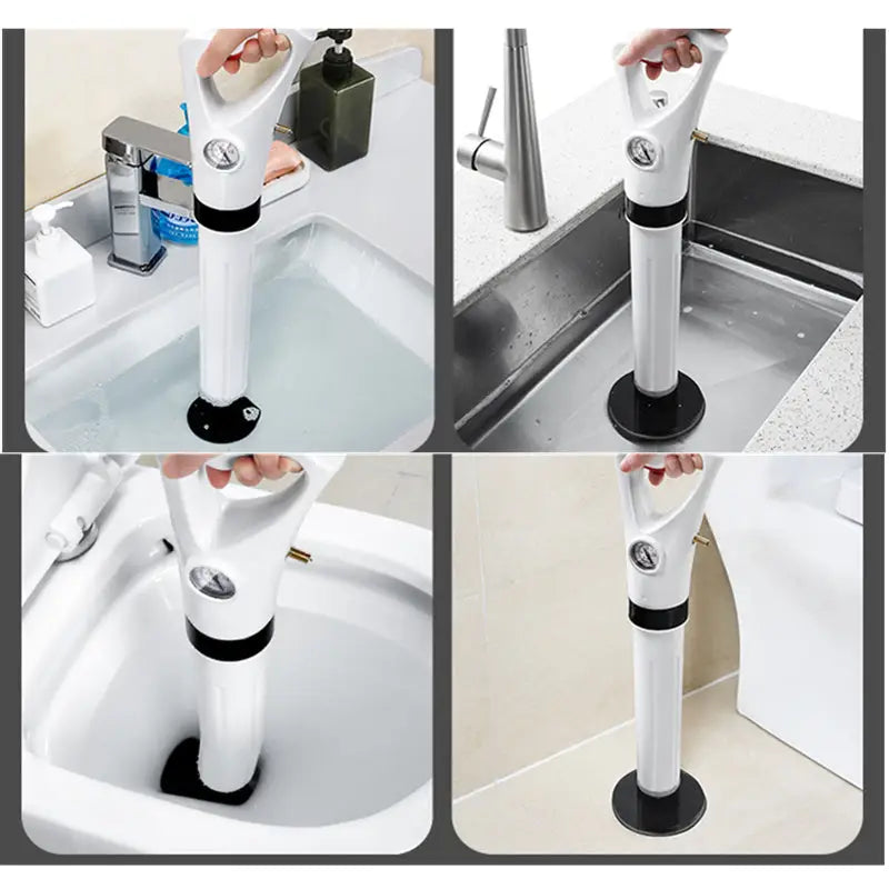 "Outil de débouchage pneumatique compact DrainMaster Pro™ pour toilettes et éviers, avec mécanisme à air comprimé puissant."