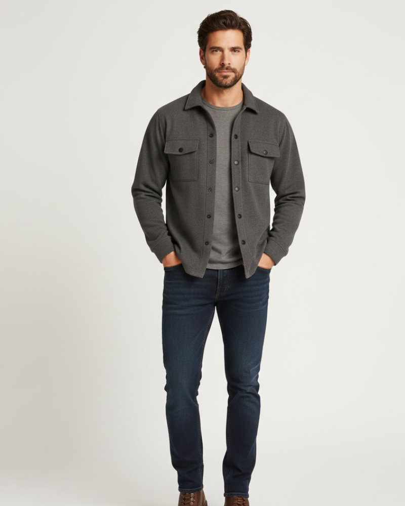 Overshirt homme coupe regular, veste chemise élégante et décontractée, idéale pour la mode masculine printemps-automne.