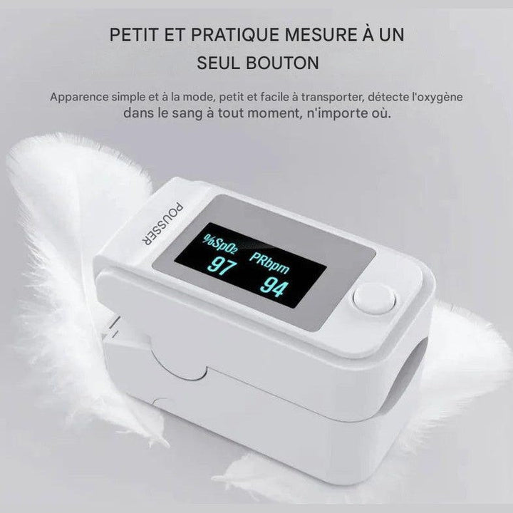 Oxymètre de doigt digital: mesure précise SpO2 et pouls.  Affichage clair, compact et facile à utiliser.