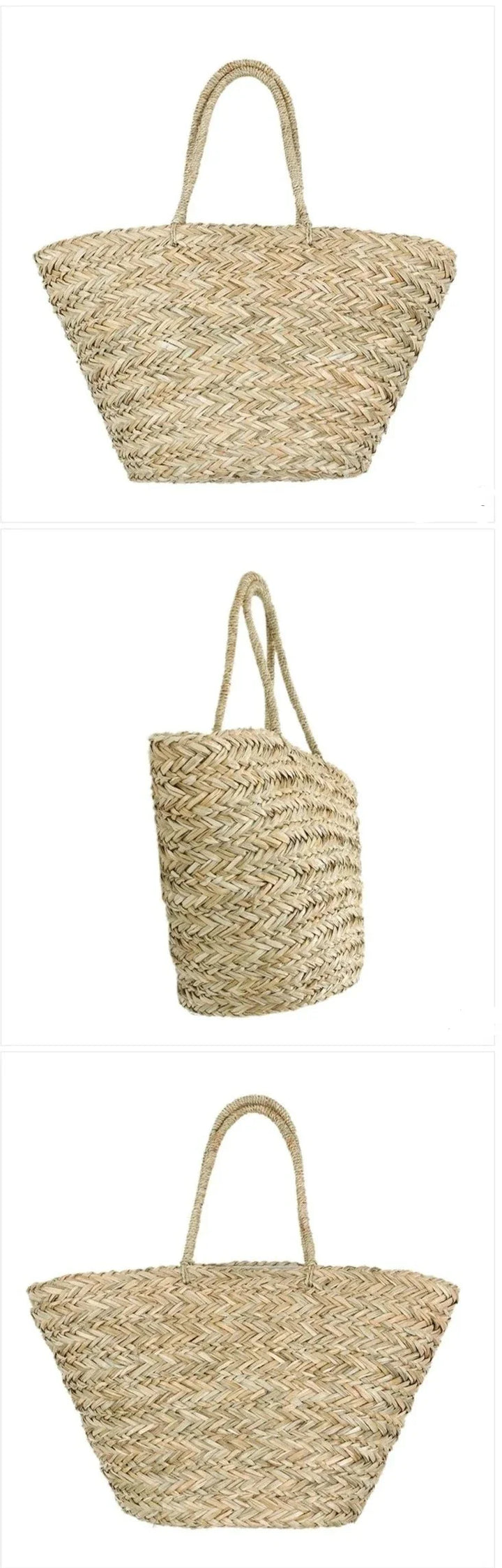 Élégant sac cabas en paille, conçu pour la mode plage, avec des poignées renforcées pour plus de confort.