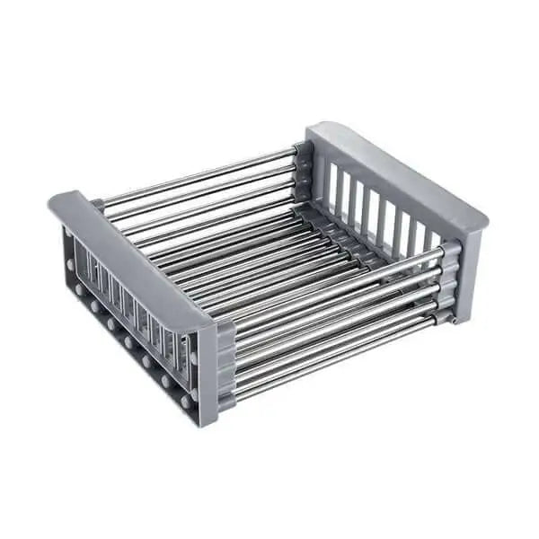 "Panier de vidange extensible en acier inox, multifonctionnel pour cuisine moderne, égouttoir ajustable et antidérapant."