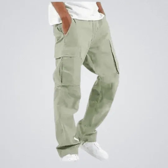 "Pantalon cargo homme coupe droite bleu, poches multiples pour style utilitaire et confort décontracté."