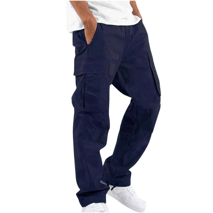 "Pantalon cargo homme coupe droite bleu, poches multiples pour style utilitaire et confort décontracté."