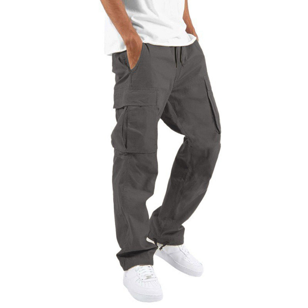 "Pantalon cargo homme coupe droite bleu, poches multiples pour style utilitaire et confort décontracté."