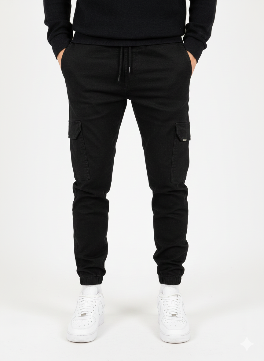 Pantalon cargo homme moderne, coupe jogger décontractée avec taille élastique pour un confort urbain toute saison.