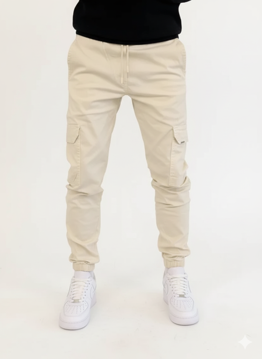 Pantalon cargo homme confortable, style moderne, avec multiples poches pratiques, idéal pour look casual urbain.