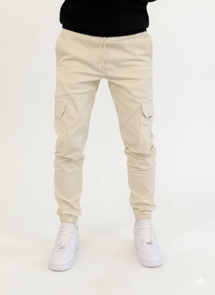 Pantalon cargo homme confortable, style moderne, avec multiples poches pratiques, idéal pour look casual urbain.