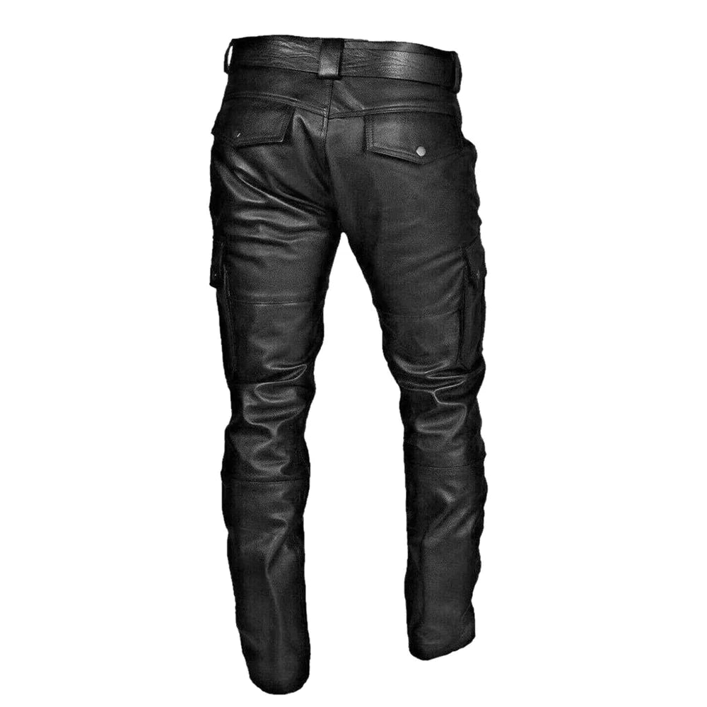 Pantalon cuir homme noir, style motard rock. Coupe élégante et confortable.