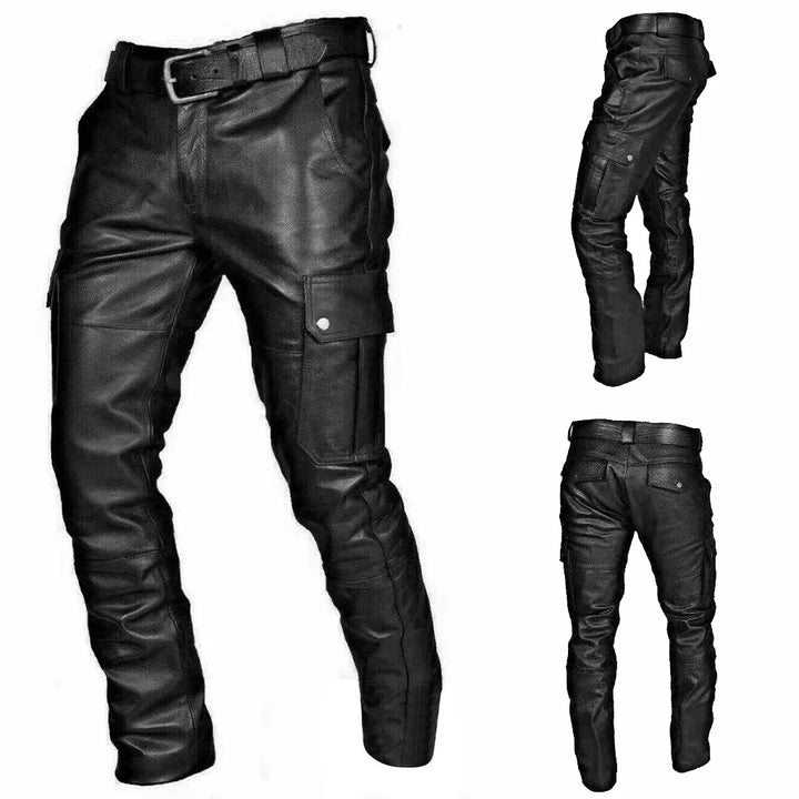Pantalon cuir homme noir, style motard rock. Coupe élégante et confortable.