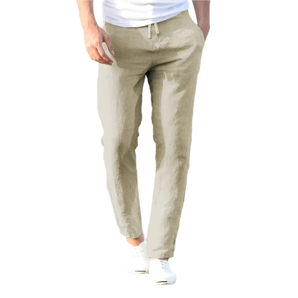 Pantalon décontracté élégant en lin pour homme, idéal pour l'été. Confortable et chic, parfait pour toute occasion.