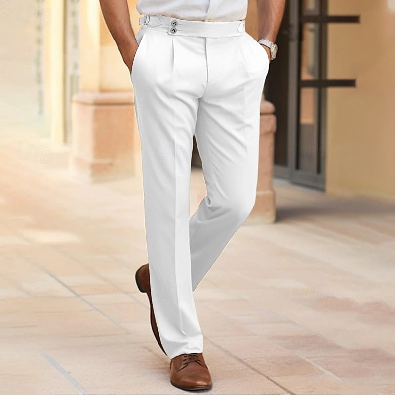 Pantalon de costume homme ajusté, élégant, tissu léger et respirant, idéal pour bureau ou soirée formelle.