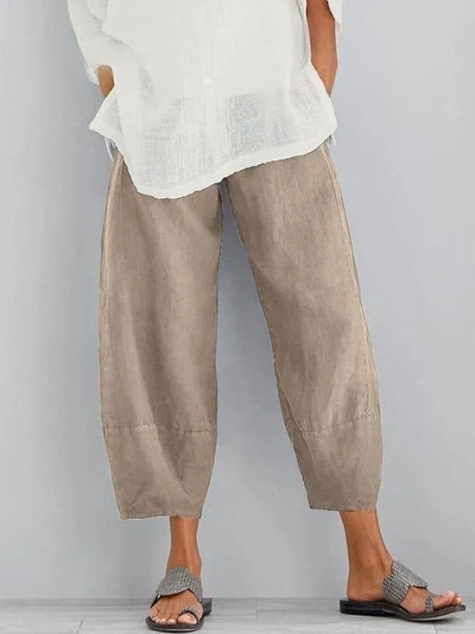 Pantalon de loisirs en lin bleu, coupe élancée, pour femmes; idéal pour été, décontracté et élégant, tailles S à 5XL.