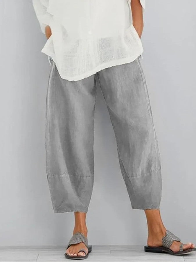 Pantalon de loisirs en lin bleu, coupe élancée, pour femmes; idéal pour été, décontracté et élégant, tailles S à 5XL.
