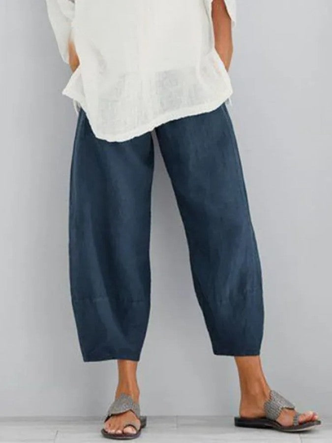 Pantalon de loisirs en lin bleu, coupe élancée, pour femmes; idéal pour été, décontracté et élégant, tailles S à 5XL.